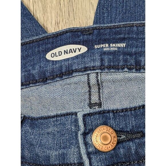(3/$35) Old Navy Womens Size 4 Super Skinny Mid Rise Whiskered Denim Blue Jeans - Picture 4 of 10